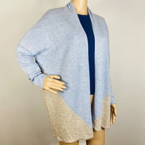 Kinross Lightweight 100% Cashmere Cardigan Sz M Colorblock Open Front Sweater - Picture 2 of 6